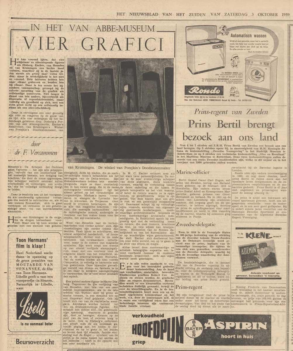 Dutch newspaper 'Het Nieuwsblad van het Zuiden', 3 October 1959