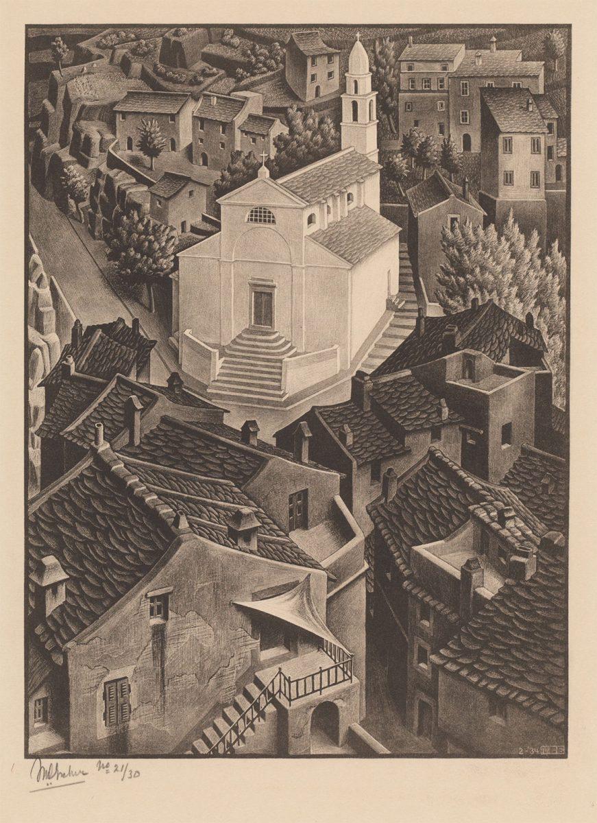 M.C. Escher, Nonza, Corsica, lithograph, February 1934