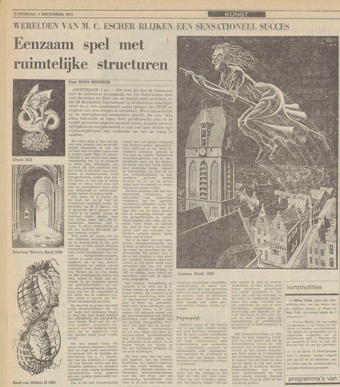 NRC Handelsblad, 4 december 1971, met de recensie van Hans Redeker.