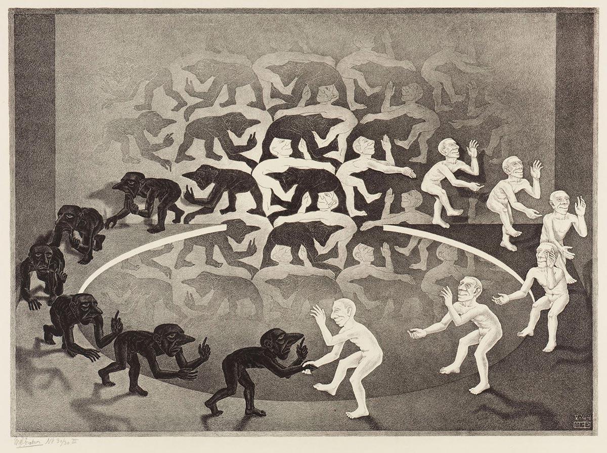 M.C. Escher, Ontmoeting, litho, mei 1944