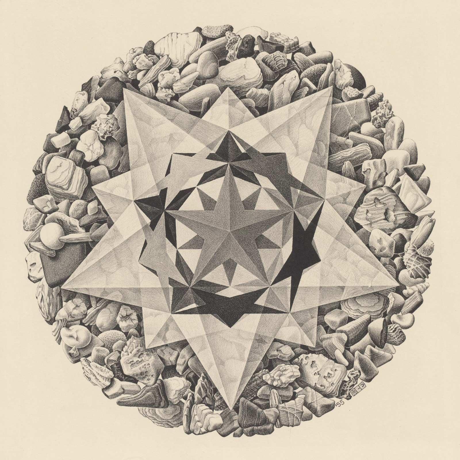 M.C. Escher, Orde en Chaos II (Kompasroos), litho, augustus 1955