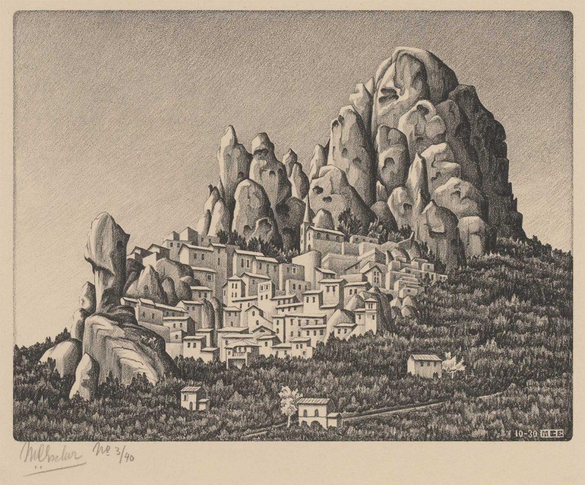 M.C. Escher, Pentedatillo, Calabria, litho, oktober 1930