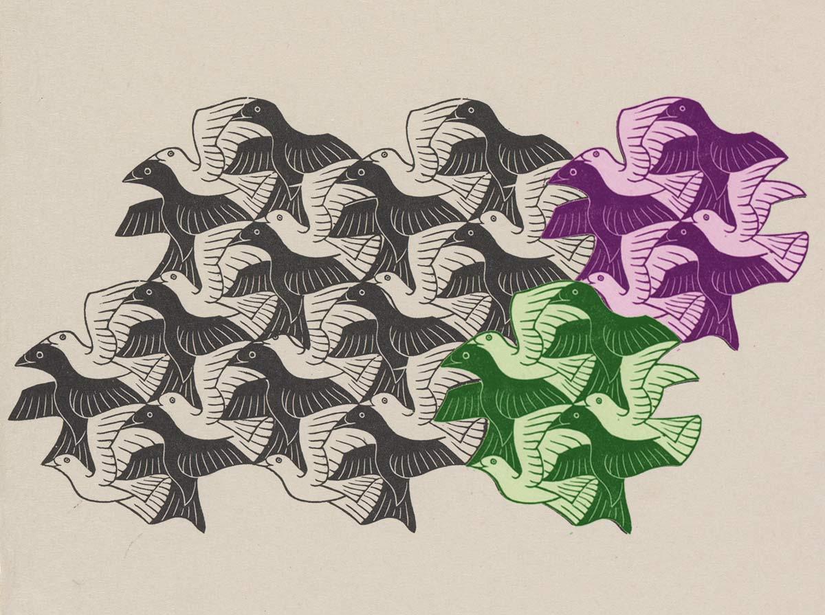 M.C. Escher, Regular Division of the Plane with Birds, wood engraving, April 1949 (clarification of the pattern)