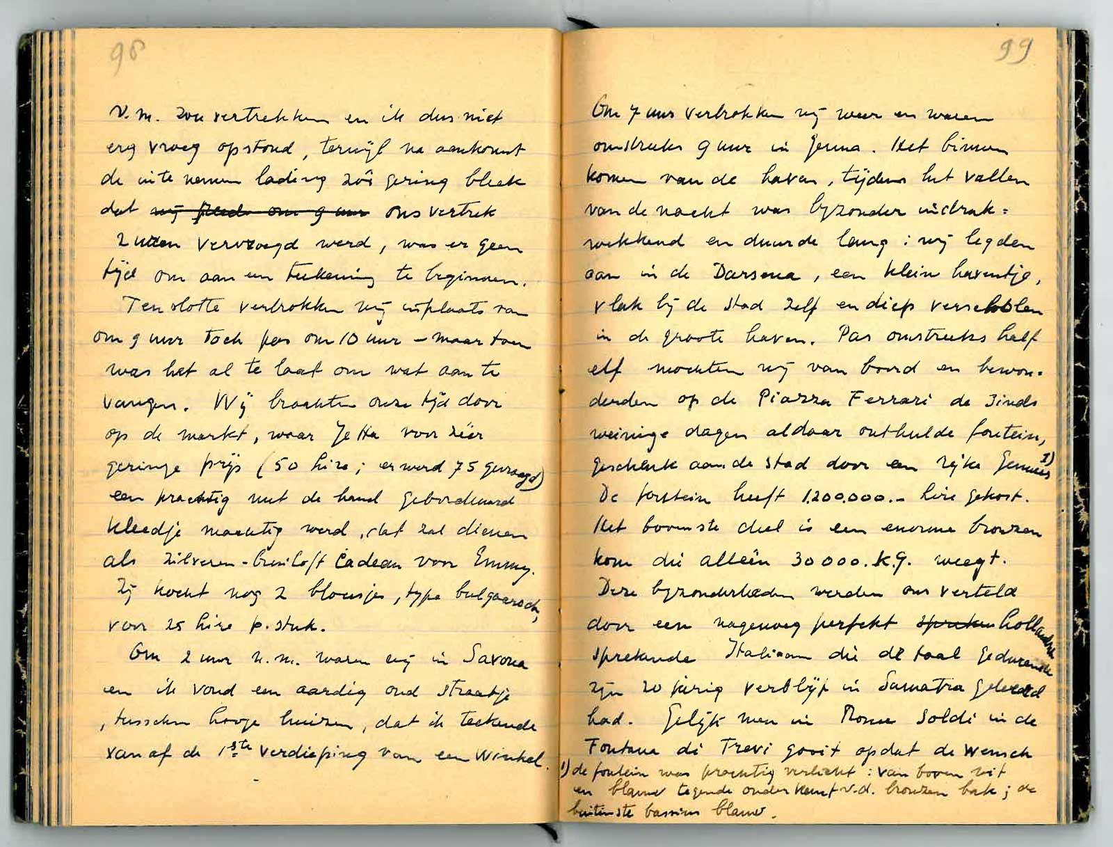 Escher's travel journal from 1936, with the note about the street in Savona (bottom left)