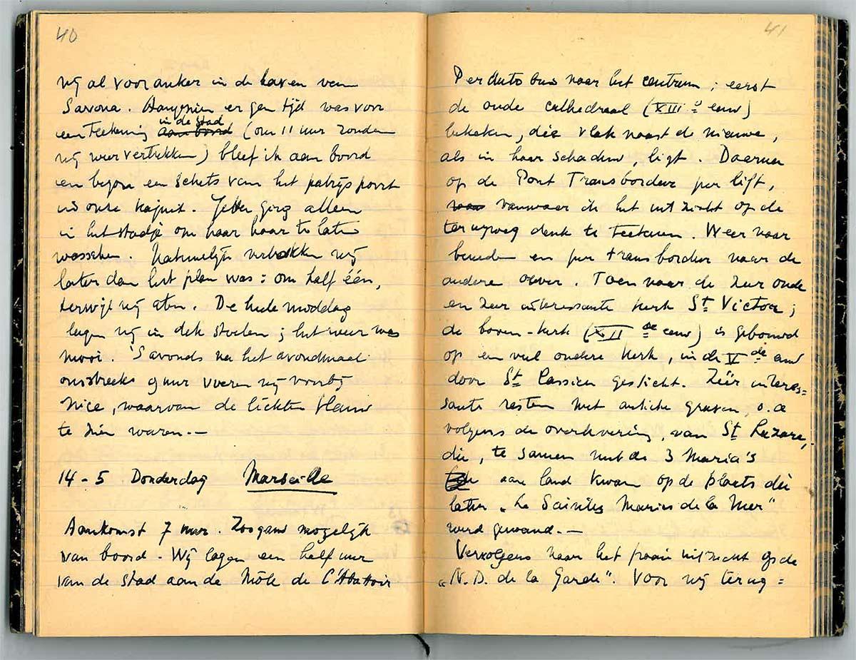 Travel journal 1936, with the note on the sketch