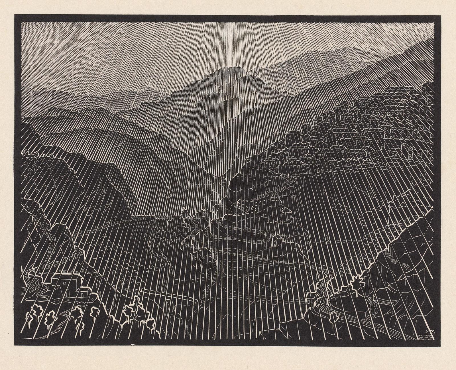 M.C. Escher, Rossano, Calabria, woodcut, February 1931
