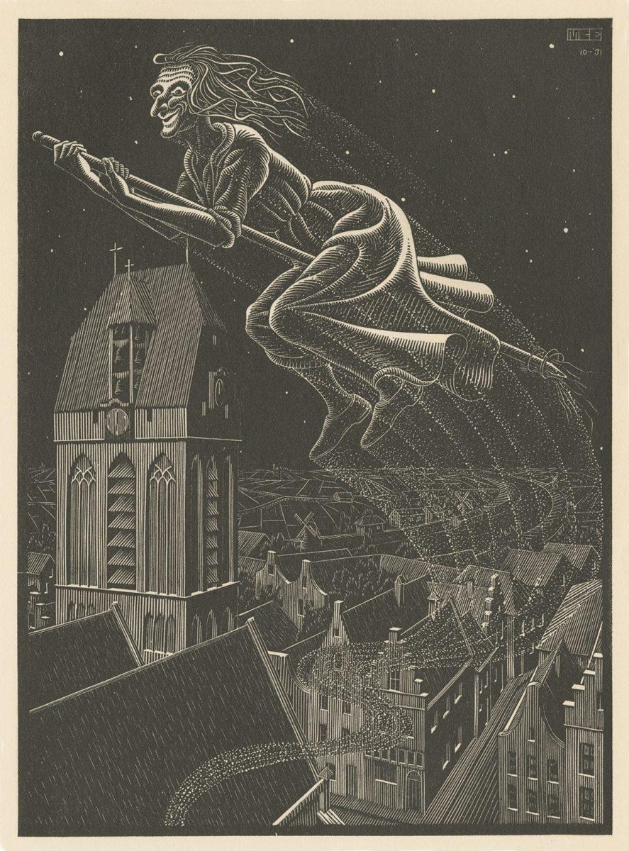 M.C. Escher, Illustration from De vreeselijke avonturen van Scholastica (The Terrible Adventures of Scholastica), page 11, woodcut, October 1931