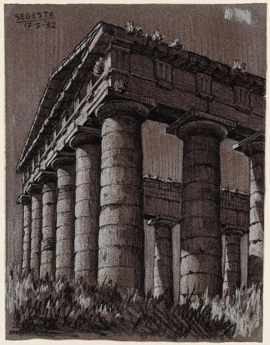 M.C. Escher, Tempel van Segeste, krijt op papier, 17 mei 1932