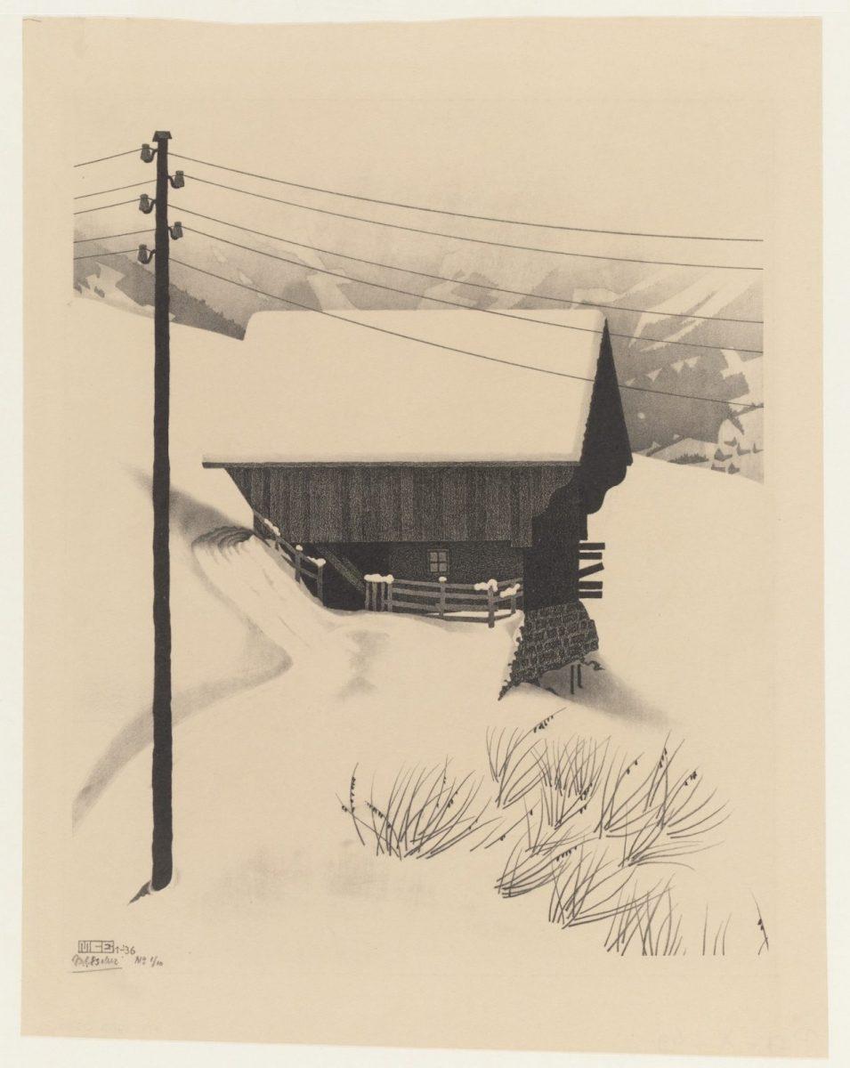 M.C. Escher, Sneeuw, litho, januari 1936