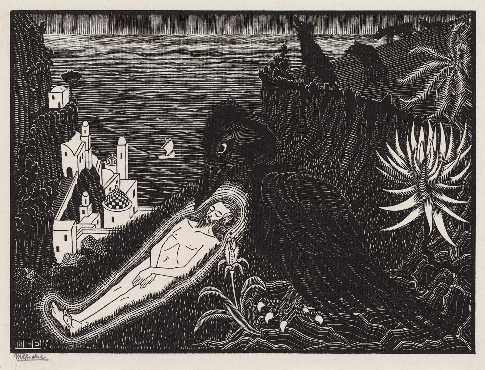 M.C. Escher, Saint Vincent, martyr, woodcut, July 1925