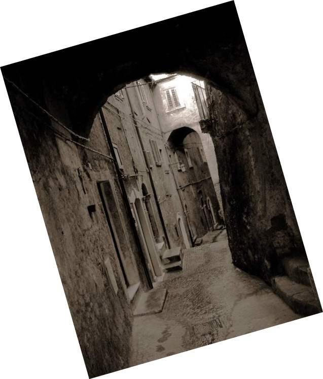 Street in Villalago, mirrored and turned