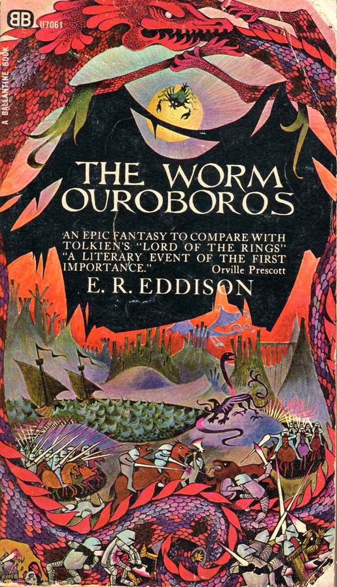 Covers voor The Worm Ouroboros door E.R. Eddison, voor het eerst gepubliceerd in 1922
