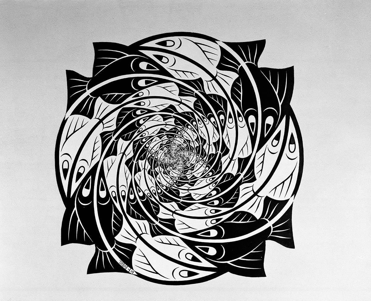 M.C. Escher, mural in the auditorium of Tolsteeg cemetery. Photo: Fotodienst HUA, collection Het Utrechts Archief.