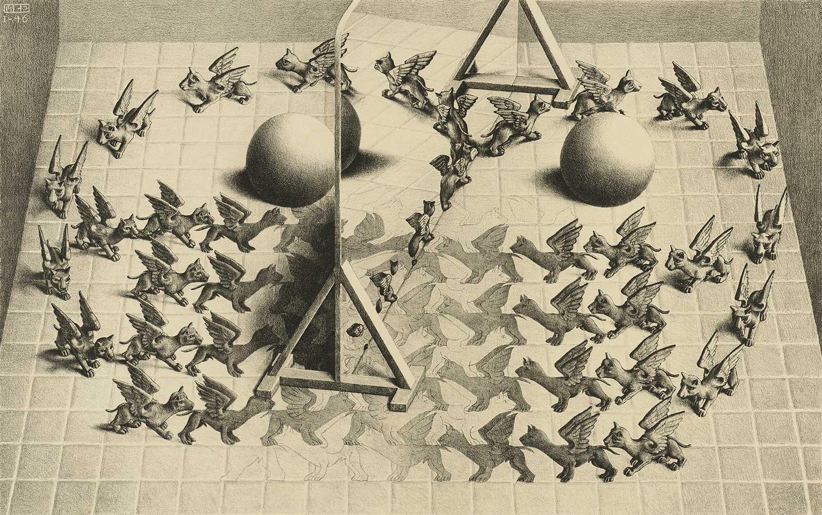 M.C. Escher, Toverspiegel, litho, januari 1946