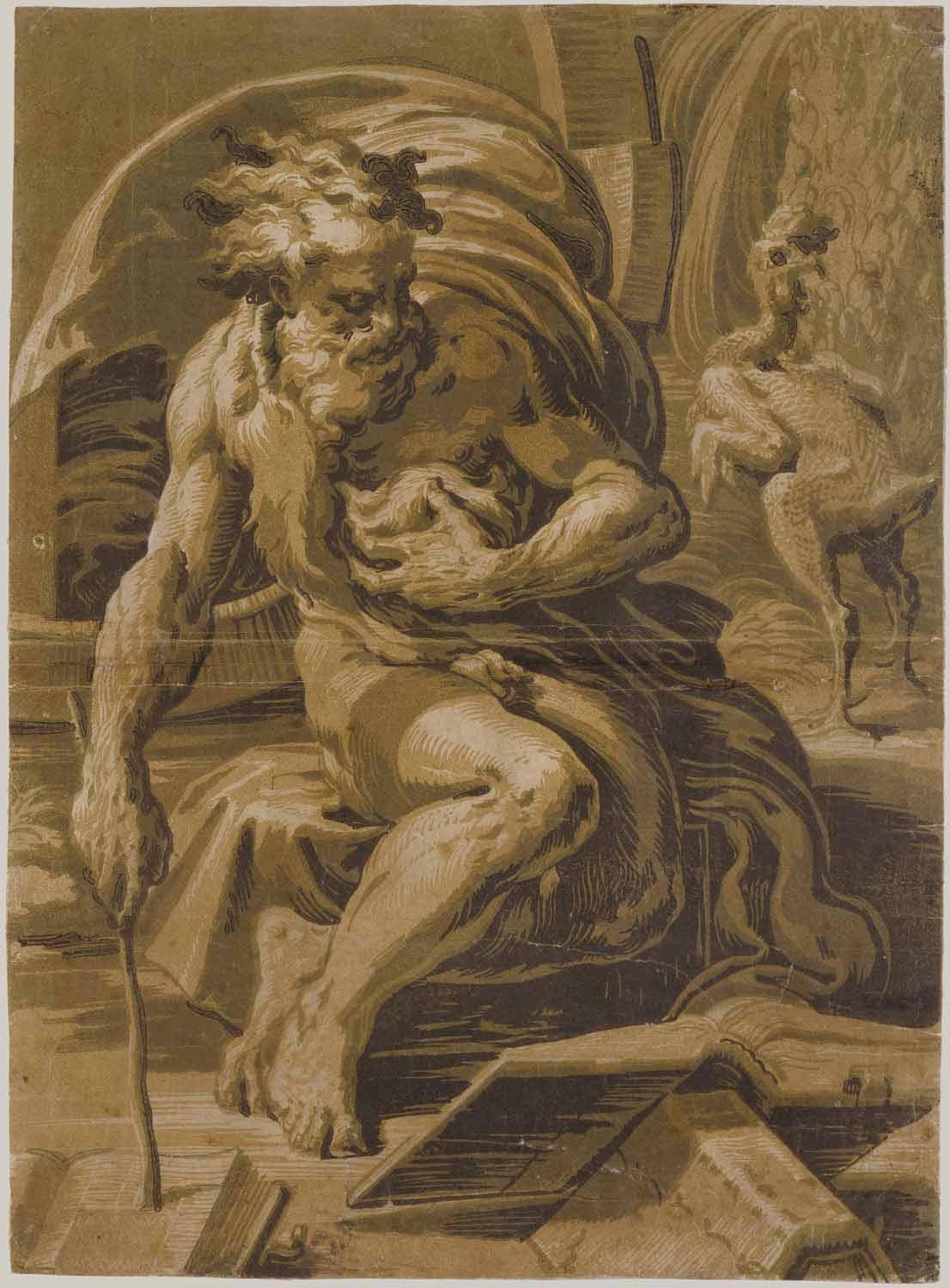 Ugo di Carpi, Diogenes, chiaroscuro woodcut, 1527-1530. Collection: The Metropolitan Museum of Art
