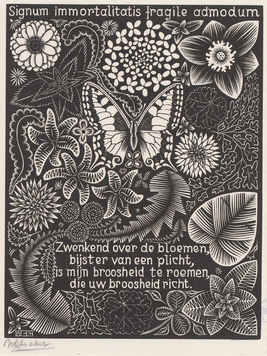 M.C. Escher, XIX, Vlinder, houtsnede, tussen maart en juni 1931
