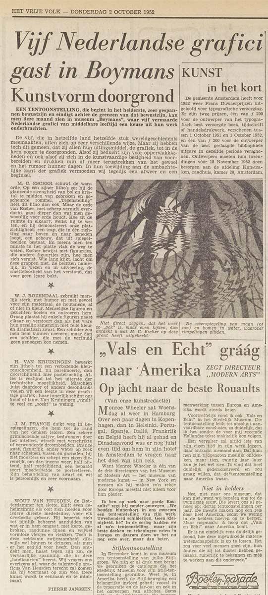 Dutch newspaper 'Het Vrije Volk', 2 October 1952
