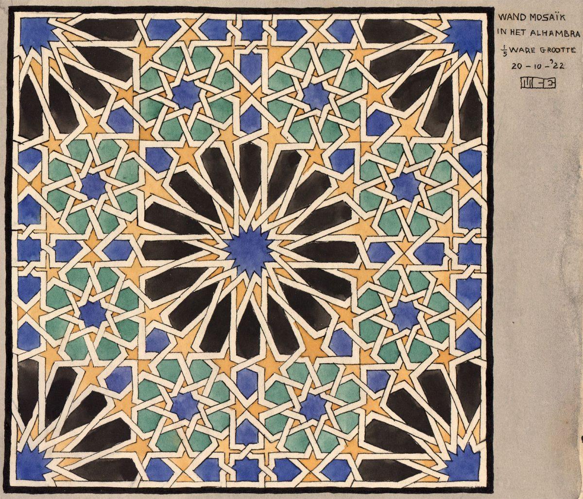 M.C. Escher, Wandmozaïek in het Alhambra, tekening, 20 oktober 1922