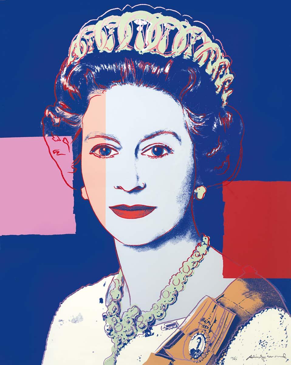 Andy Warhol, Queen Elizabeth II of the United Kingdom, 1985, zeefdruk, particuliere collectie