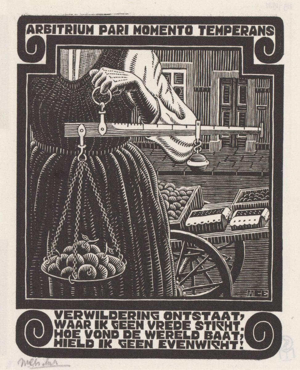 M.C. Escher, Balance, woodcut, 1931