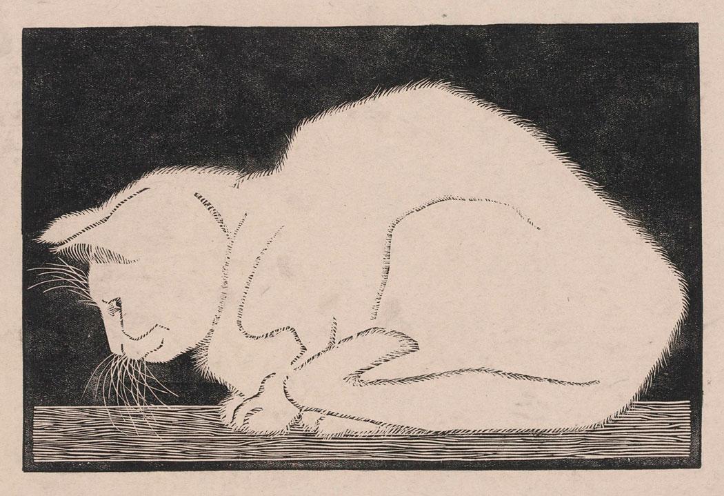 M.C. Escher, White Cat, woodcut, 1919
