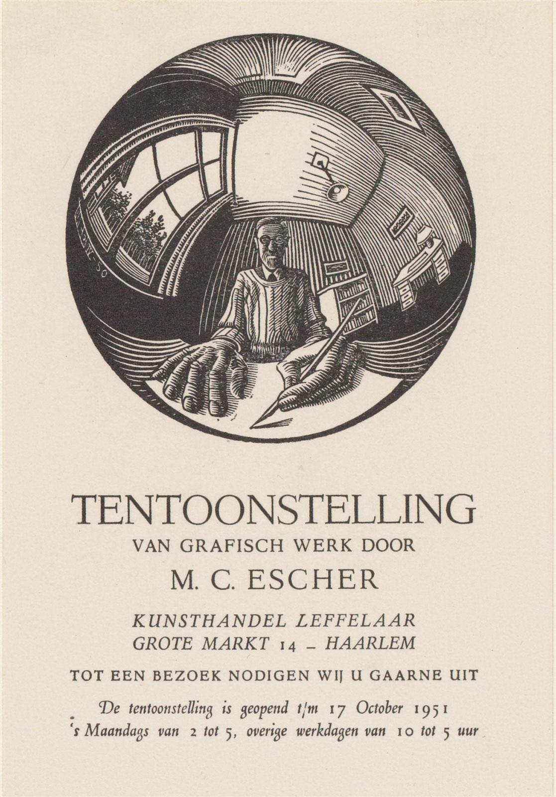 M.C. Escher, Announcement card with self-portrait in spherical mirror, 1950