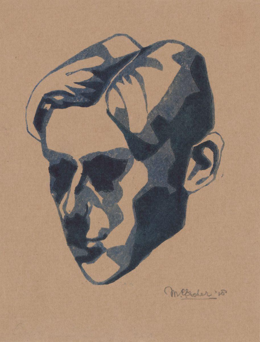 M.C. Escher, Self-portrait, linoleum cut, 1918