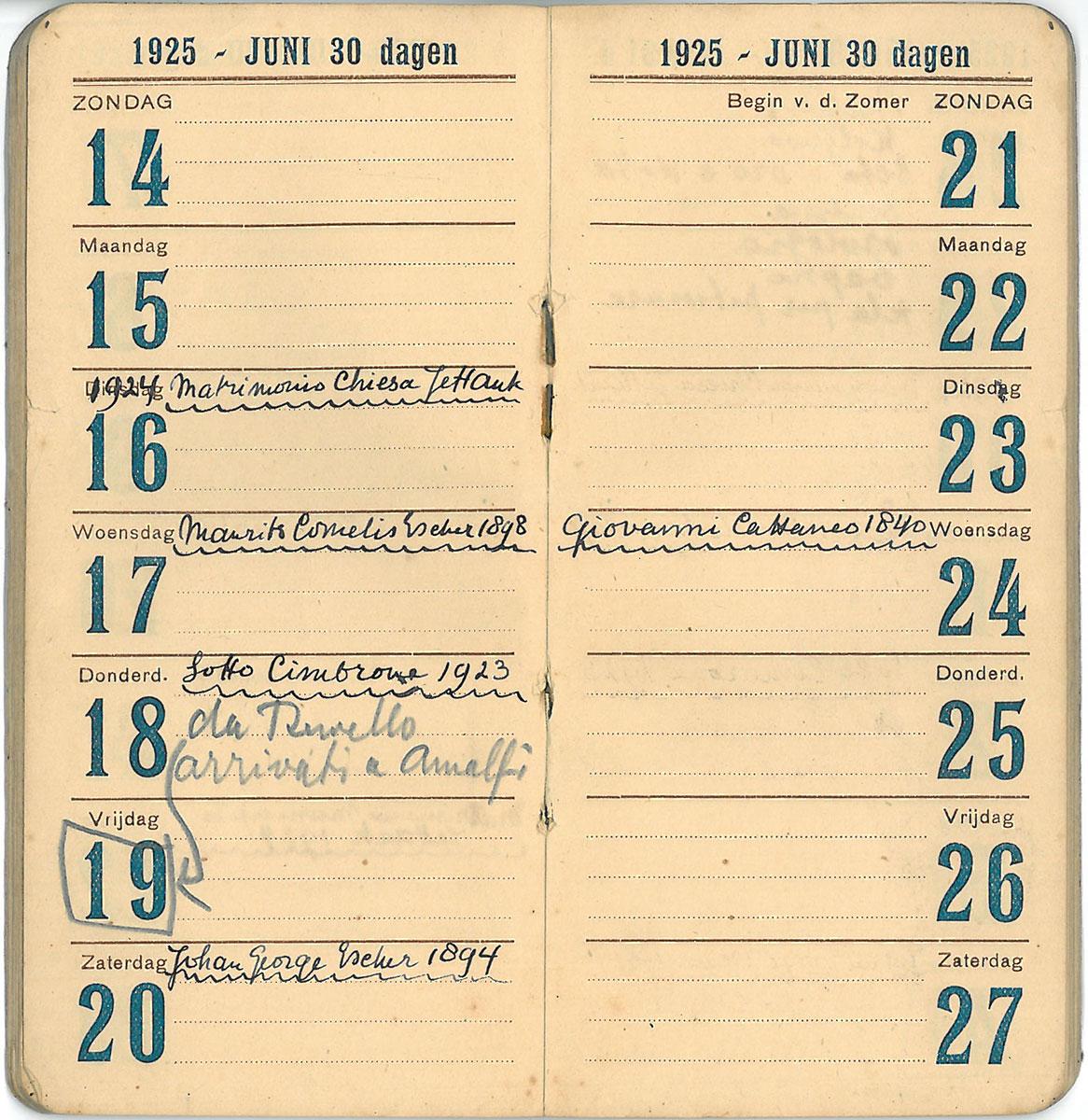 Geboortedag in agenda 1925