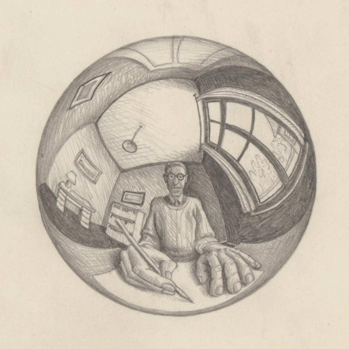 Voorstudie voor Zelfportret in bolspiegel, potlood op papier, 1950