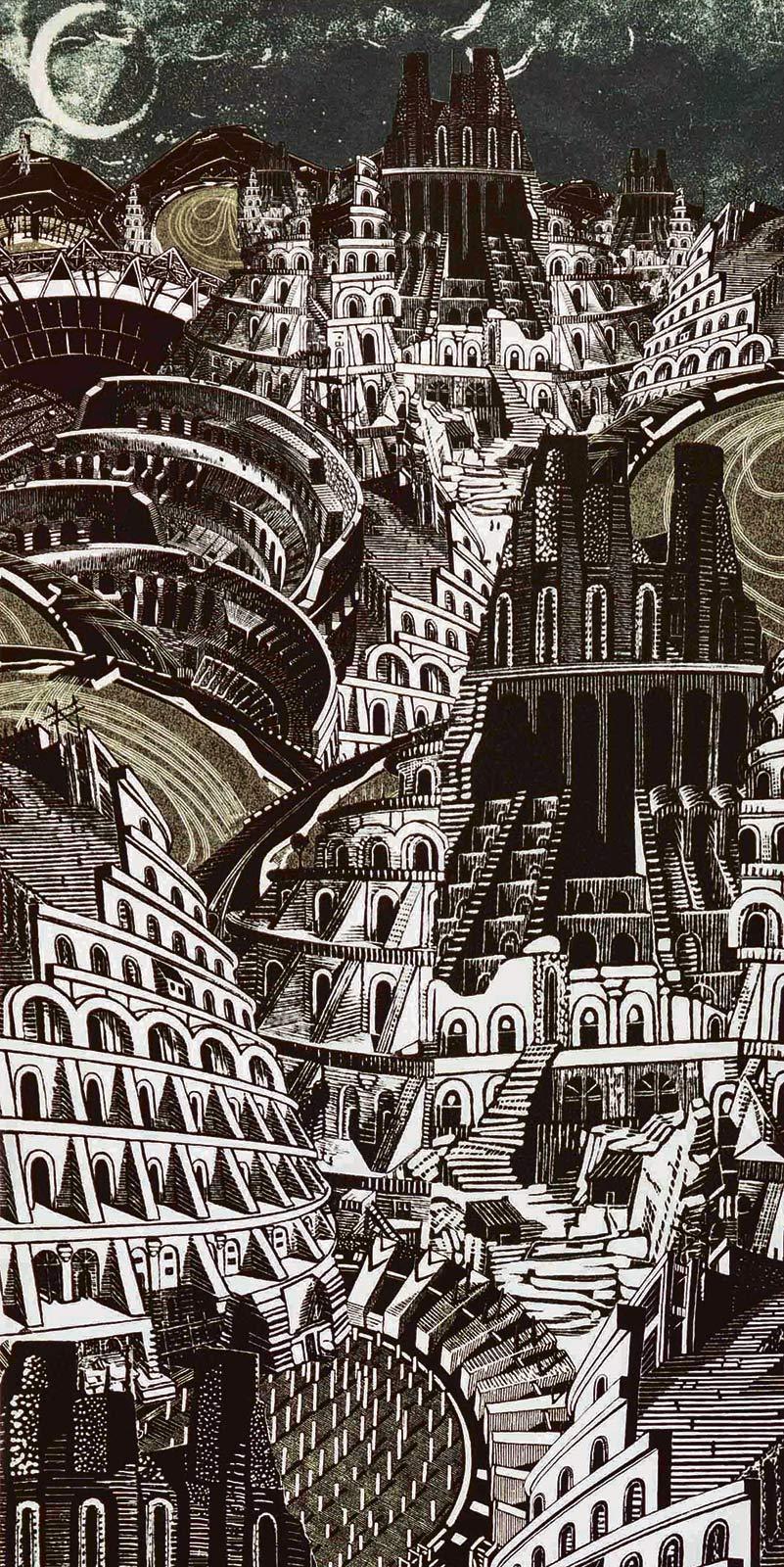 Anne Desmet, Uncharted Terrain (detail), digital collage of wood engravings, 2021
