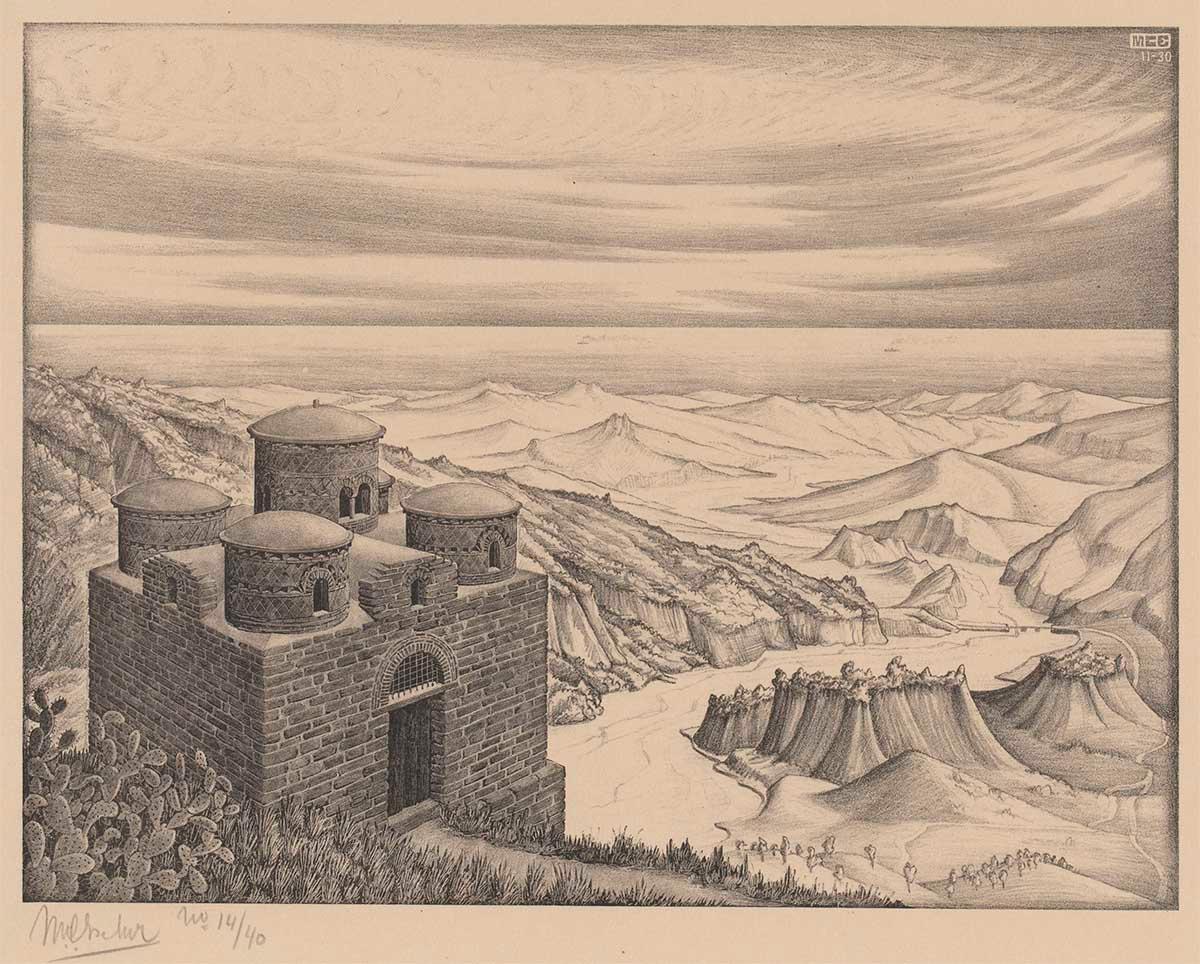 M.C. Escher, Cattolica van Stilo, Calabria, litho, November 1930
