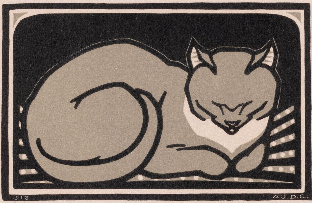 Julie de Graag, Cat Lying, woodcut, 1913. Collection Kunstmuseum Den Haag