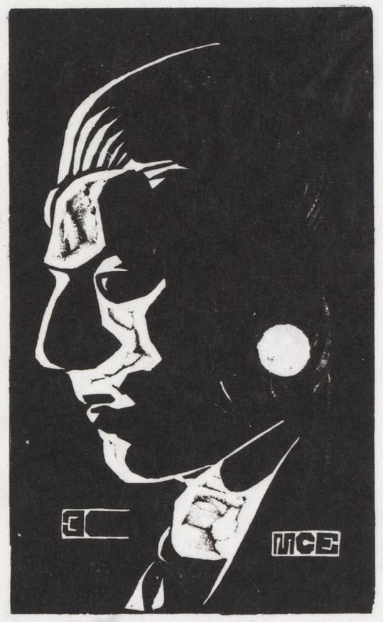 M.C. Escher, Zelfportret, linoleumsnede, 1917