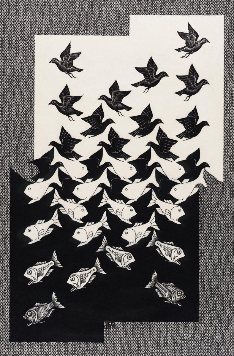 M.C. Escher, Sky and Water II, woodcut, December 1938