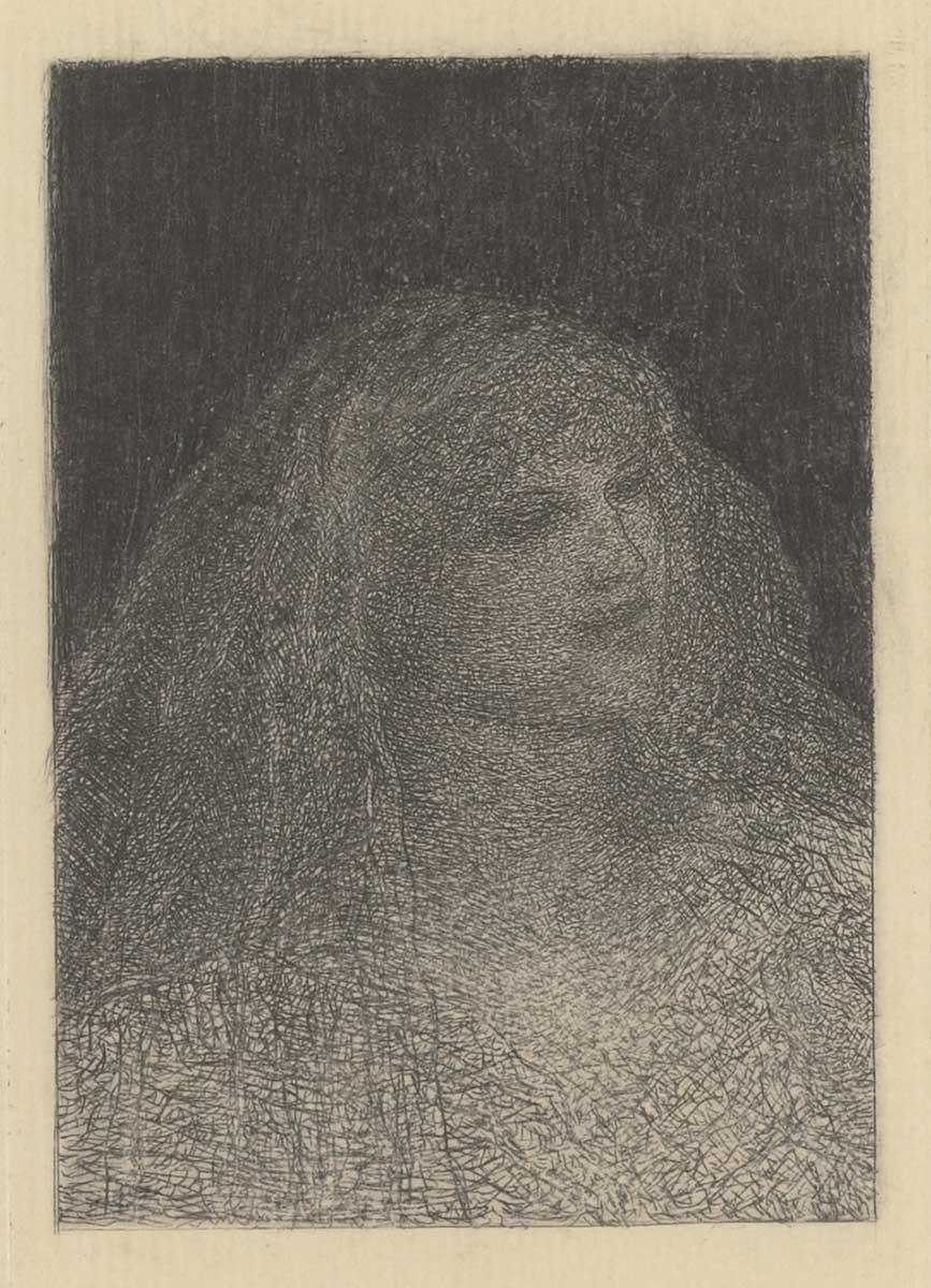 Matthijs Maris, Kop van een meisje met sluier, ets, circa 1883-1888. Collectie Kunstmuseum Den Haag