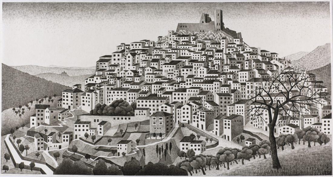 <p>M.C. Escher, Montecelio, ink on paper, March 1924</p>
