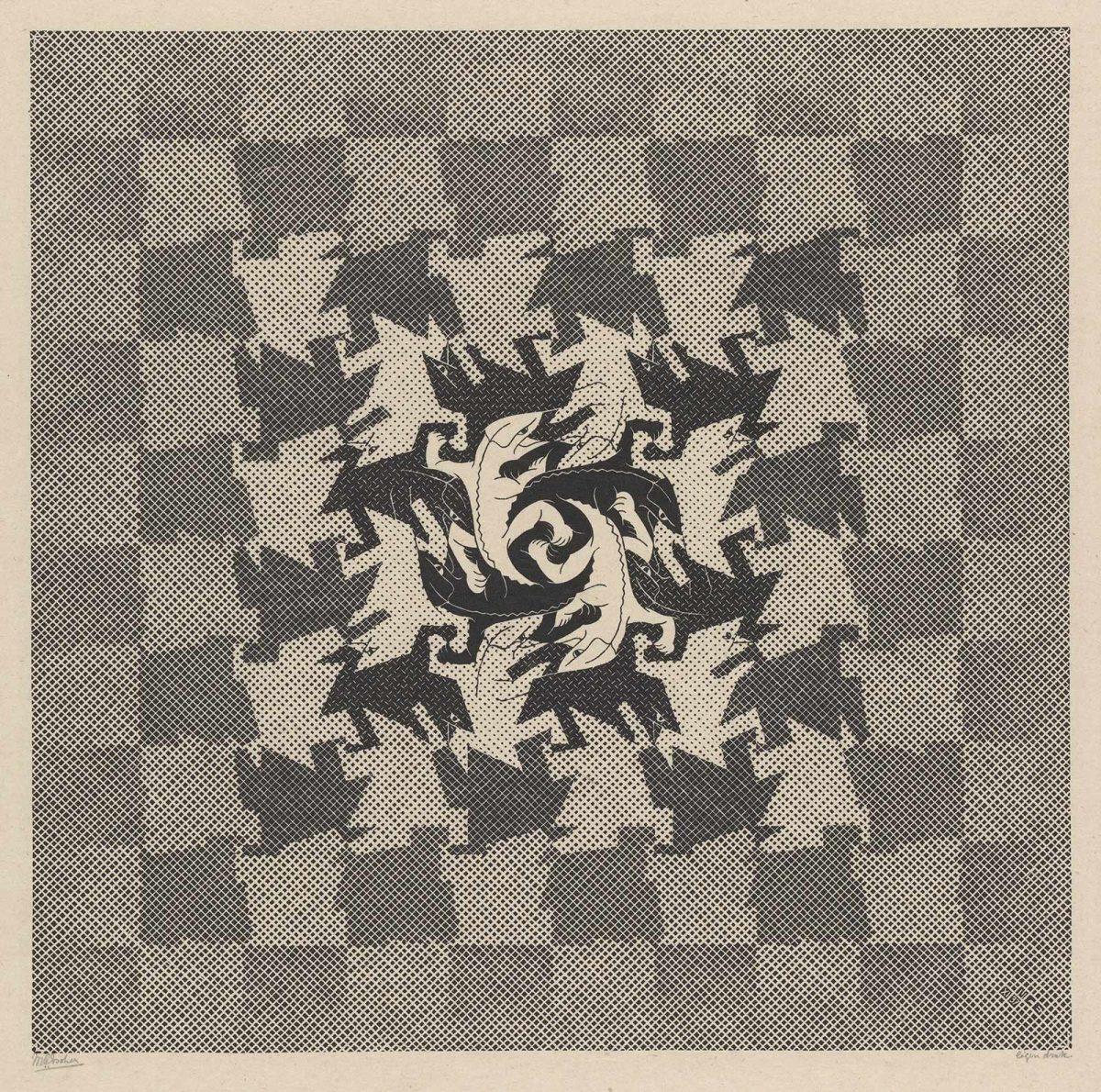 M.C. Escher, Development I, woodcut, November 1937