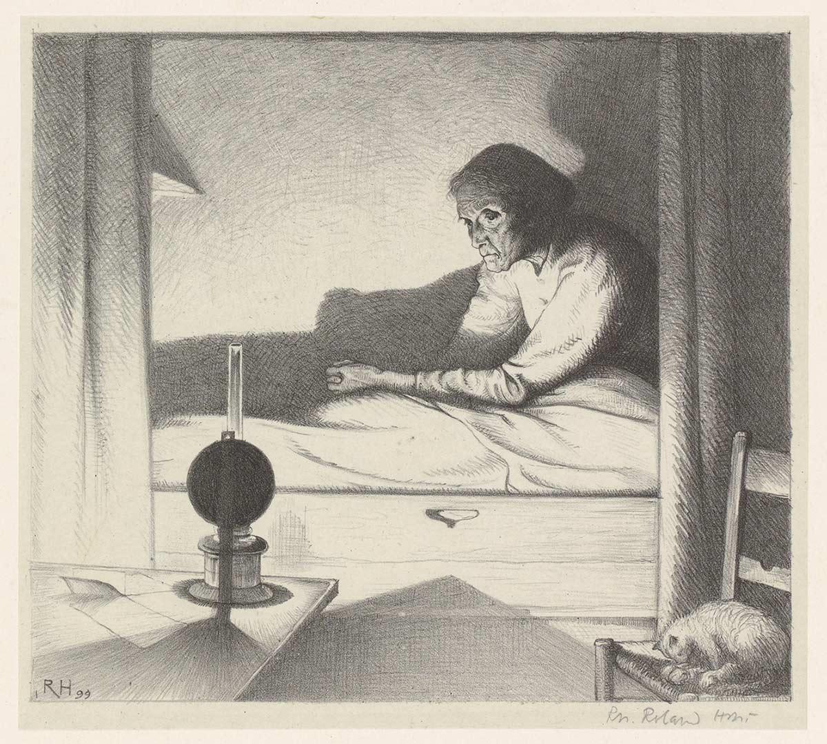 Richard Roland Holst, Moeder der Hoogerhuisen - in de stilte van de nacht, litho, 1899. Collectie Kunstmuseum Den Haag