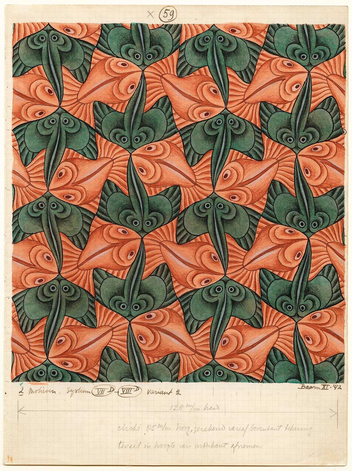 M.C. Escher, Regular division drawing no. 59, India ink and pencil on paper, November 1942