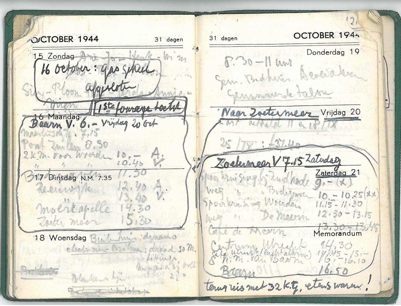 16 October: gas completely shut off. In search of food, Escher makes his first foraging trip to Zoetermeer that week.