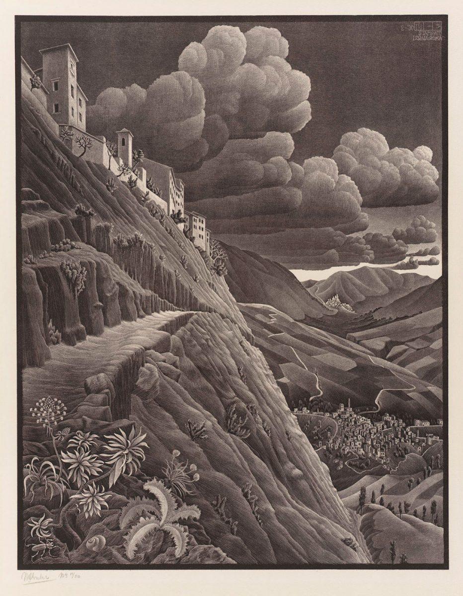 M.C. Escher, Castrovalva (Abruzzi), lithograph, 1930