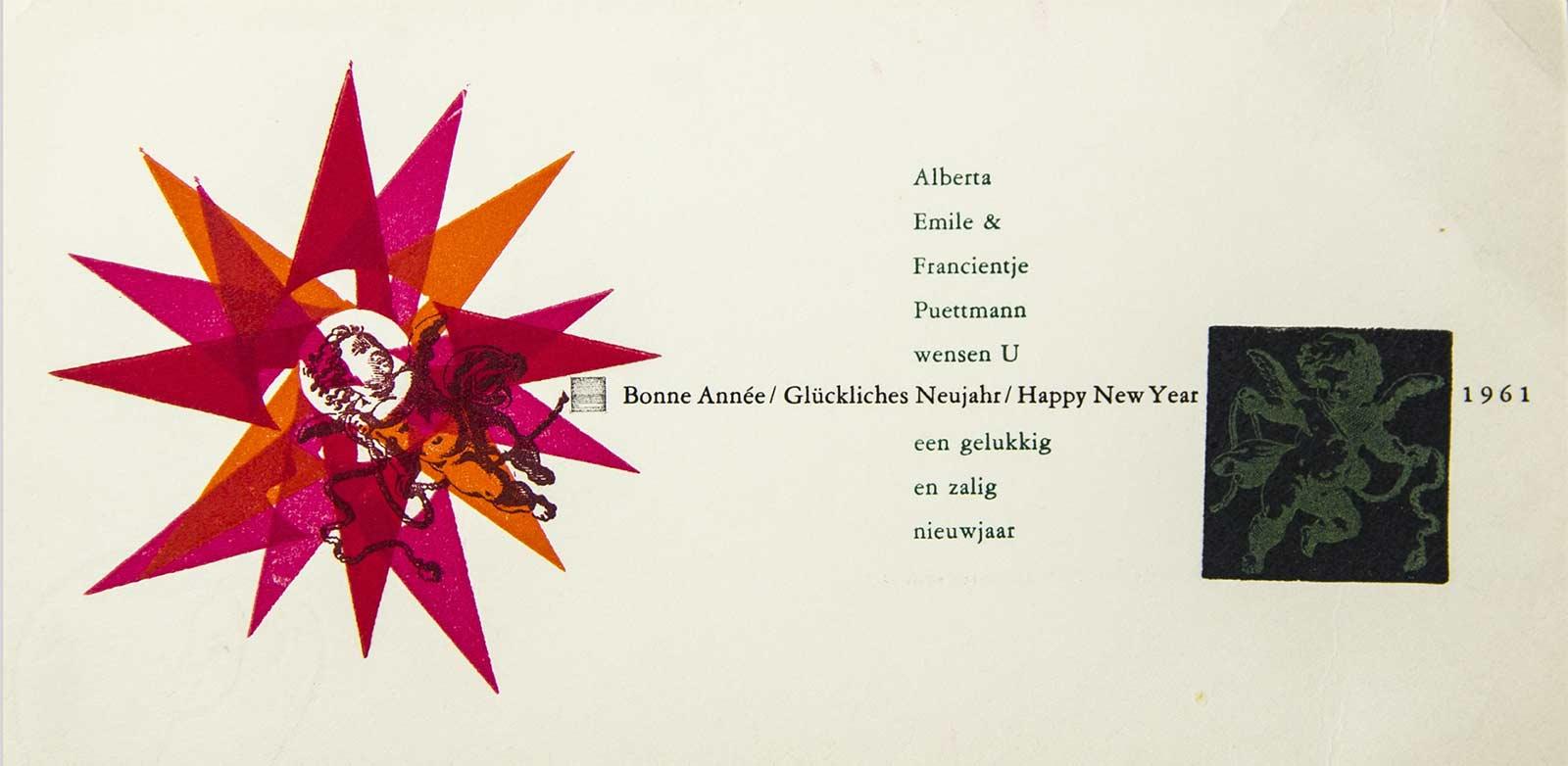 Emile Puettmann (1921-1987), New Year's greeting card, lithograph, 1960