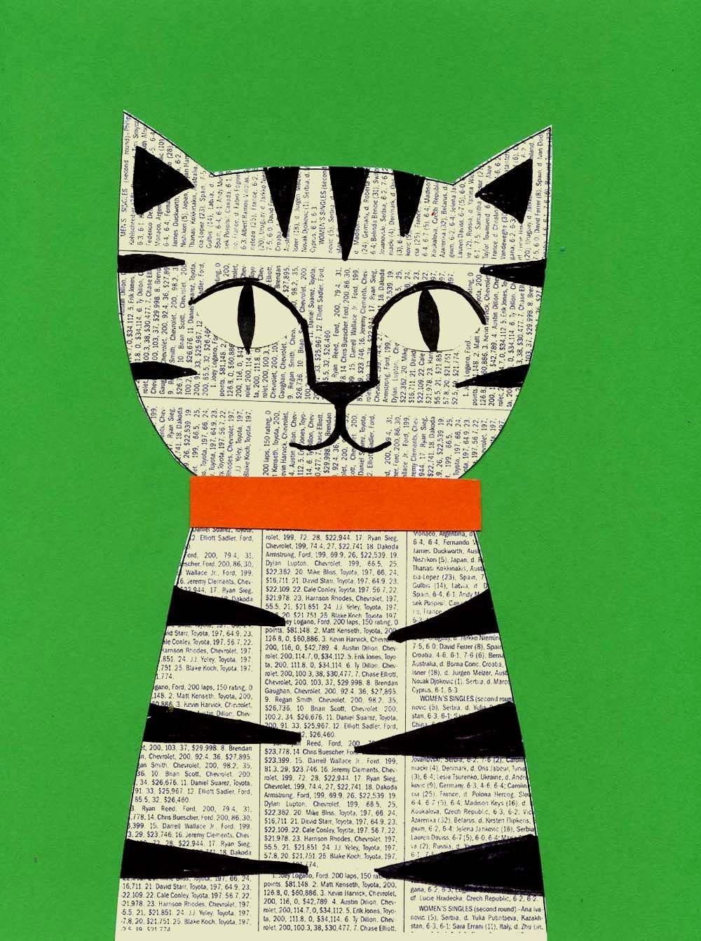 Newspaper collage cat