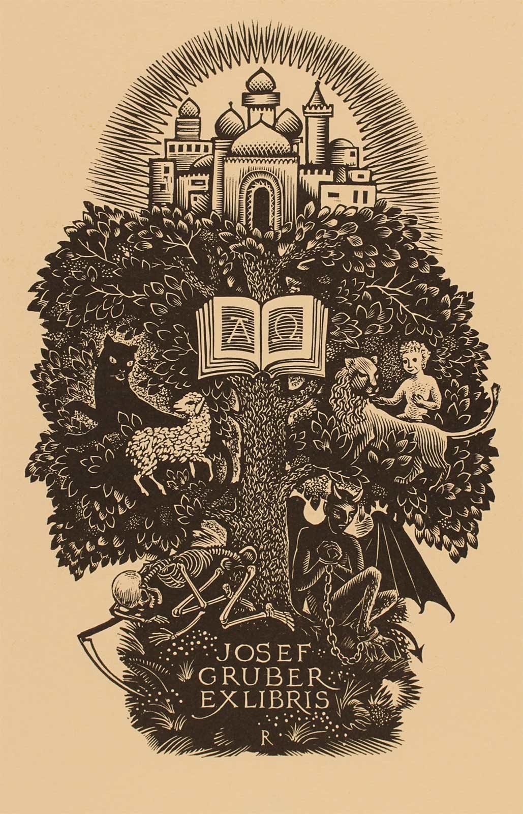 Pam Rueter (1906-1998), ex-libris, wood engraving, 1958