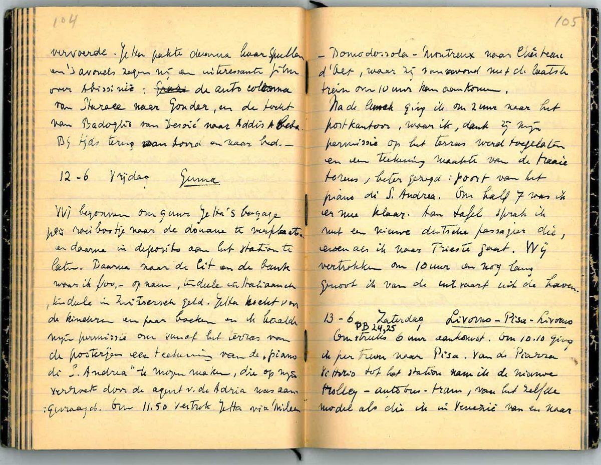 Reisdagboek 1936, met de tweede notitie over de Piano
