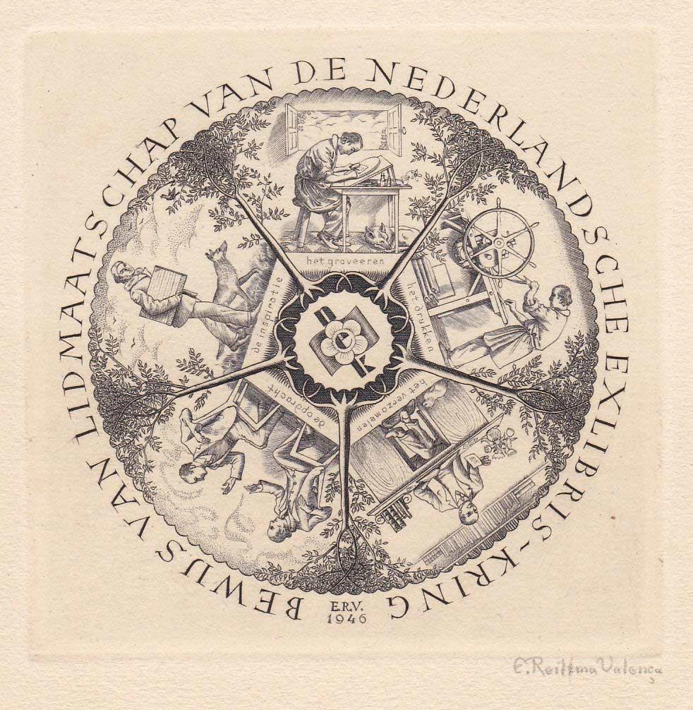 Engelien Reitsma-Valença (1889-1981), ex-libris, etching, 1946