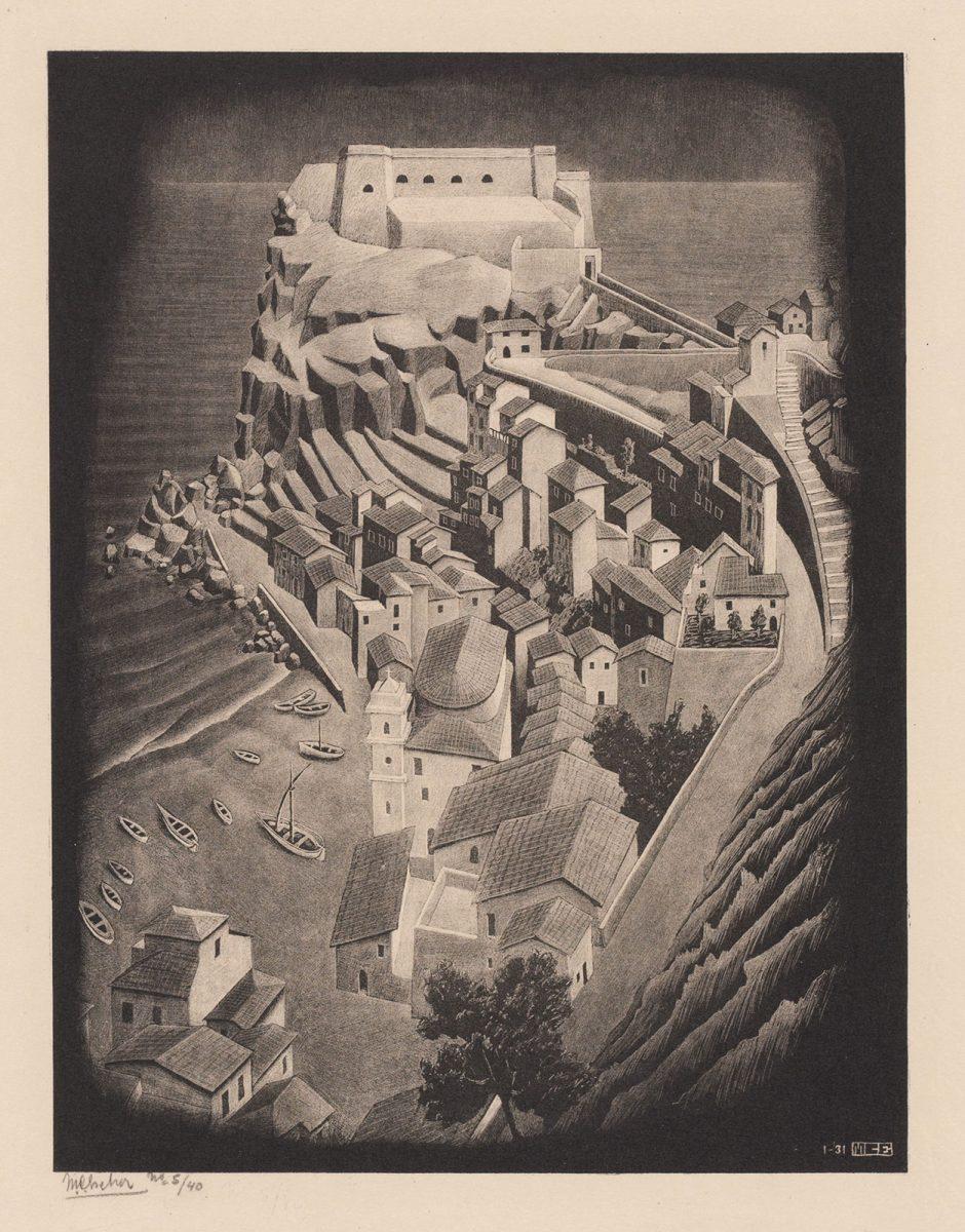 <p>M.C. Escher, Scilla, Calabria, lithograph, January 1931</p>