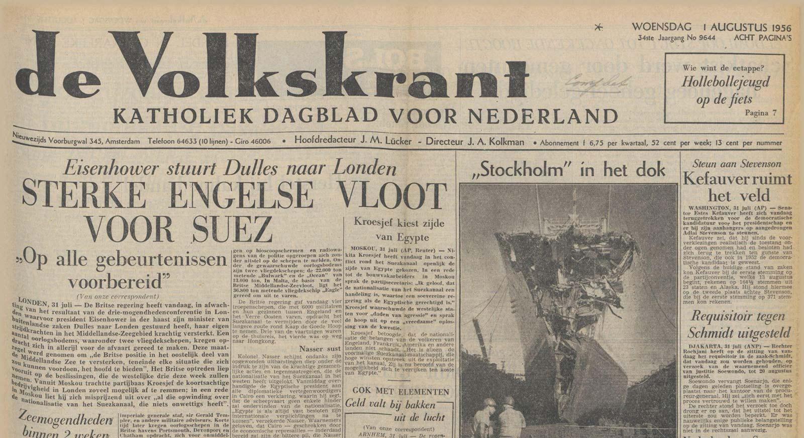 Kefauver aanvaardt zijn verlies en staat vanaf dat moment achter Stevenson. De Volkskrant, 1 augustus 1956