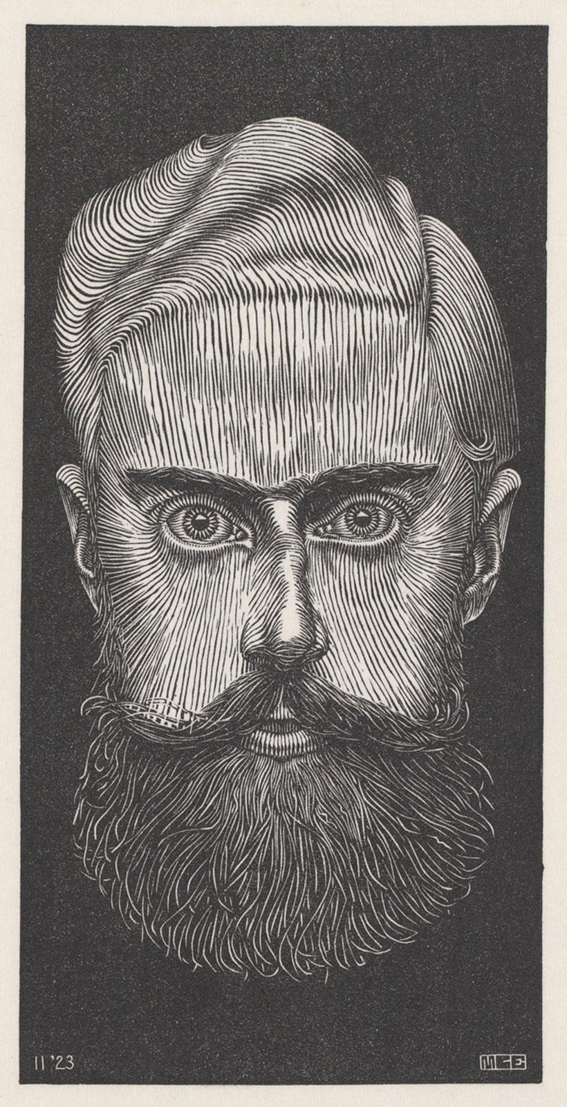 M.C. Escher, Zelfportret, houtsnede, november 1923